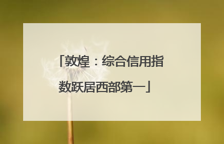 敦煌：综合信用指数跃居西部第一